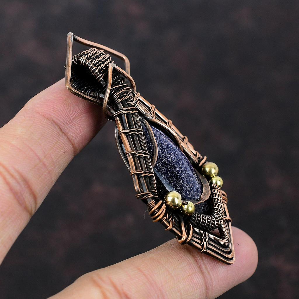 Голубой солнечный камень подвеска из медной проволоки, обернутая драгоценным камнем подвеска ручной работы, обернутая медной проволокой подвеска в подарок жене Голубой солнечный камень ювелирные изделия