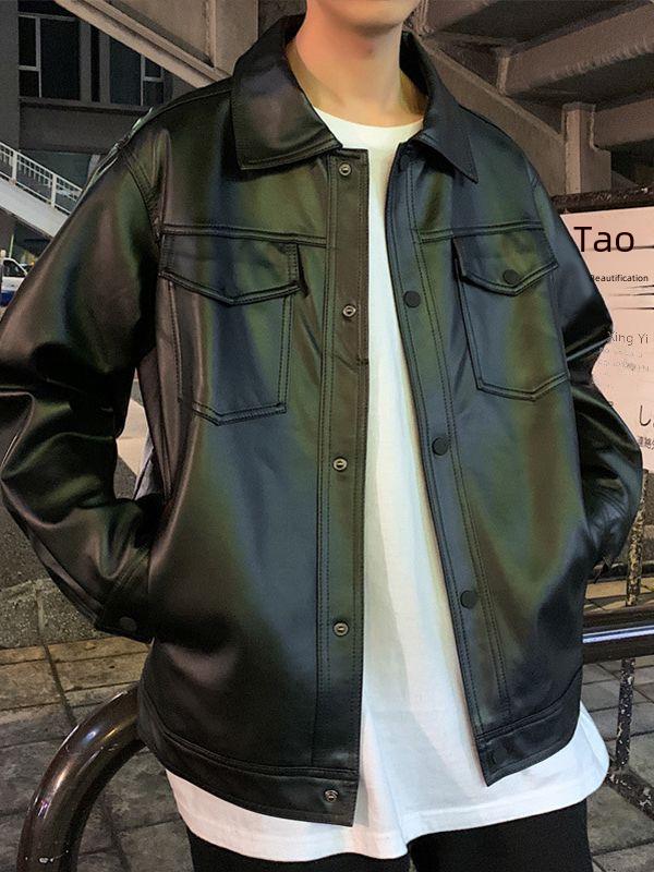 Мужская куртка из искусственной кожи - костюм для летчиков мотоцикла на весну и осень, свободный крой, повседневный модный бренд, большой размер, крутой верх