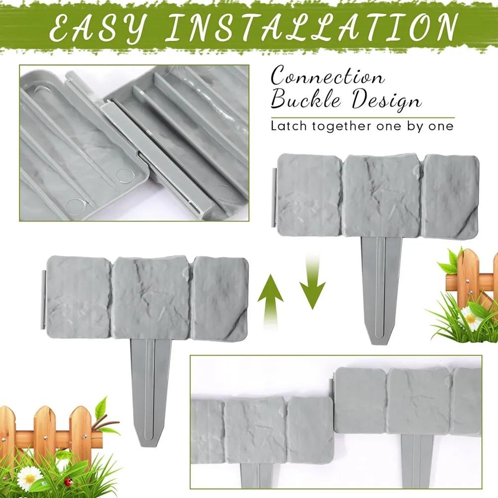 Садовый ПП Бордюр для ограждения, 8 шт. Домашний сад Бордюрное ограждение Пластиковый забор Камень Сделай сам Двор Ландшафт Растение Забор Подходит для газона Двор Цветок