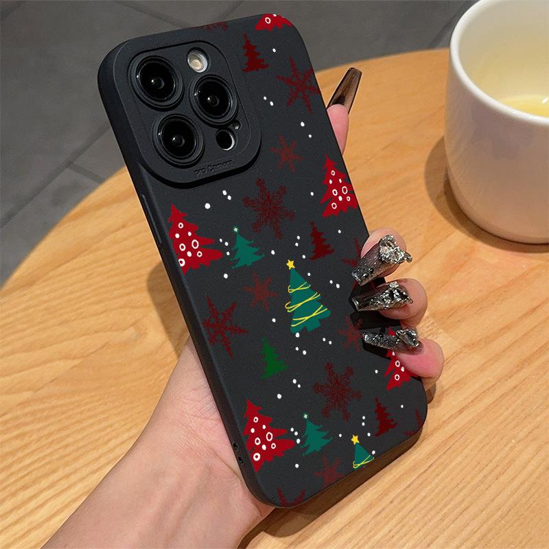 Colorful Christmas Tree Snowflakes Print Case for iPhone 16 15 14 11 13 12 Pro Max iPhone 16E 7 8 Plus SE Winter Pattern Shockproof Soft Phone Cover