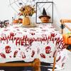 Halloween Tablecloth Orange Black Horror Ghost Table Cover Happy for Trick or Treat Theme Home Decoration