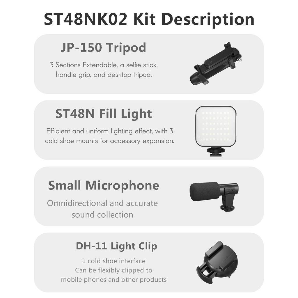 Smartphone Vlogging Kit Tripod Phone Holder + Microphone + Video Light + Clip + 3.5mm TRS to TRRS Audio Cable for Live