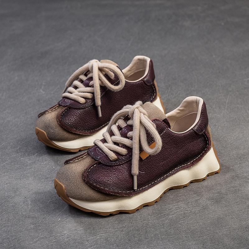 Fashion GKTINOO Lace-up Women's Flat Shoes Genuine Leather Sneakers Mixed Colors 2025 New Handmade Comfortable Retro Platform Sneakers