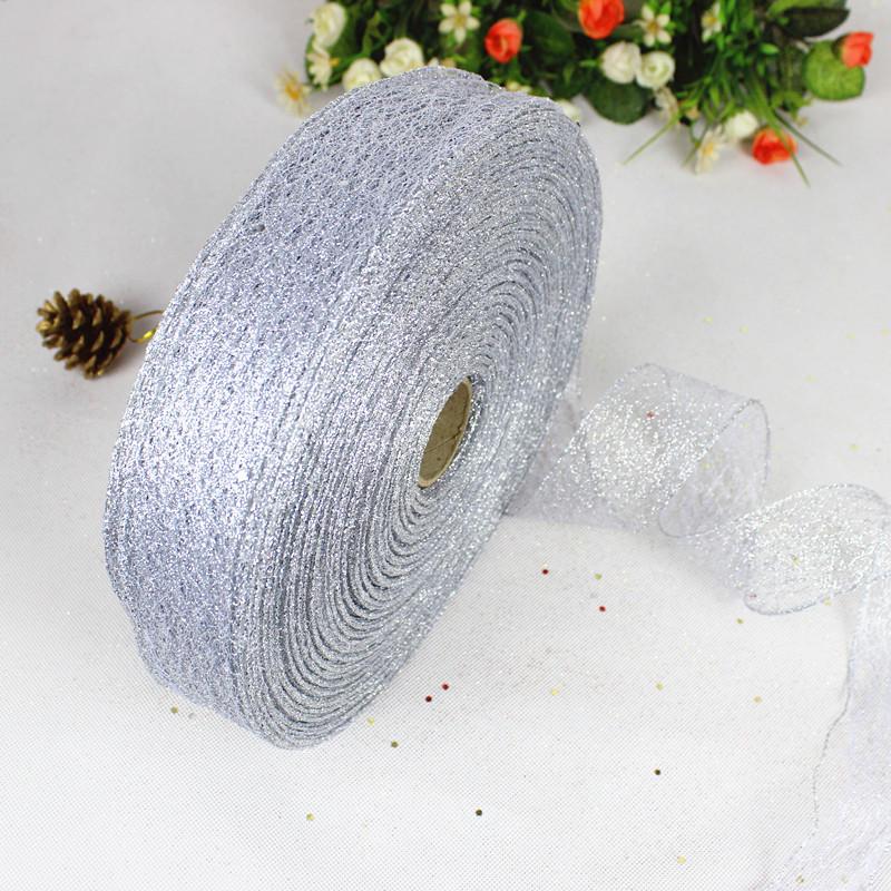 2-Meter Christmas Ribbon with Mesh Edge and Glitter - Home and Tree Decoration
