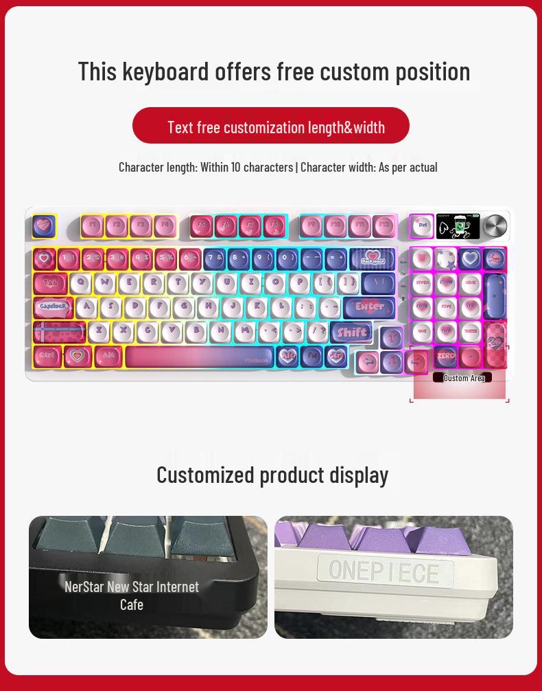 98-клавишная RGB беспроводная Bluetooth механическая клавиатура с тройным режимом - Игровая, для киберспорта и офиса, с настраиваемым экраном