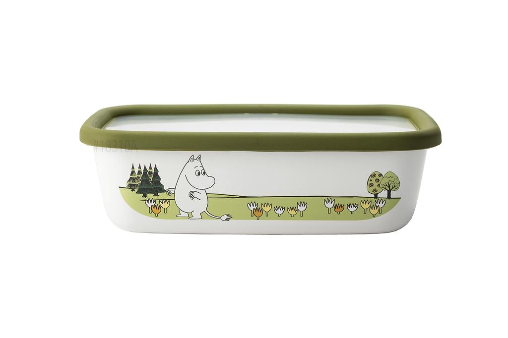 Fuji Horo Контейнер для хранения квадратный средний, эмалированный, неглубокий, контейнер, размер, Муми-тролль, оливковый, MTG-B2