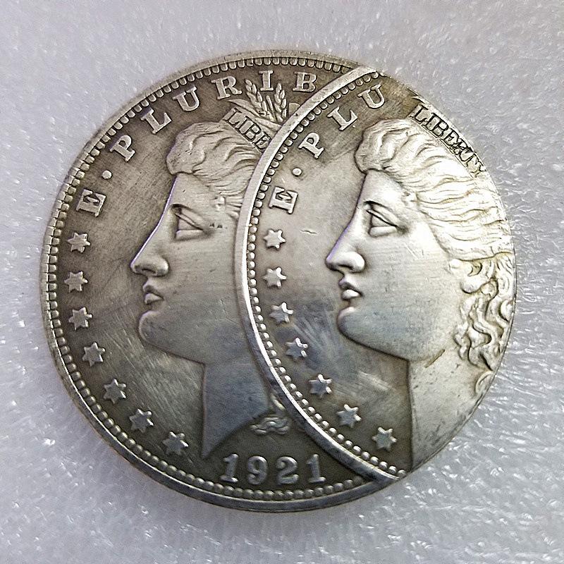 Double sided 1921 wandering coin, brass silver plated material, antique handicraft