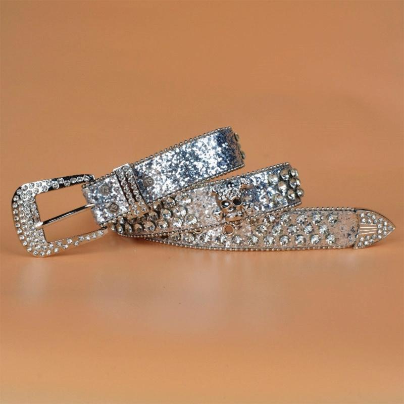 Стимпанк Ремень со стразами Женский Пояс на талию Западный Ковбойский Ремень из ПУ кожи с черепами и заклепками для Девочки-подростка Женский Мужской