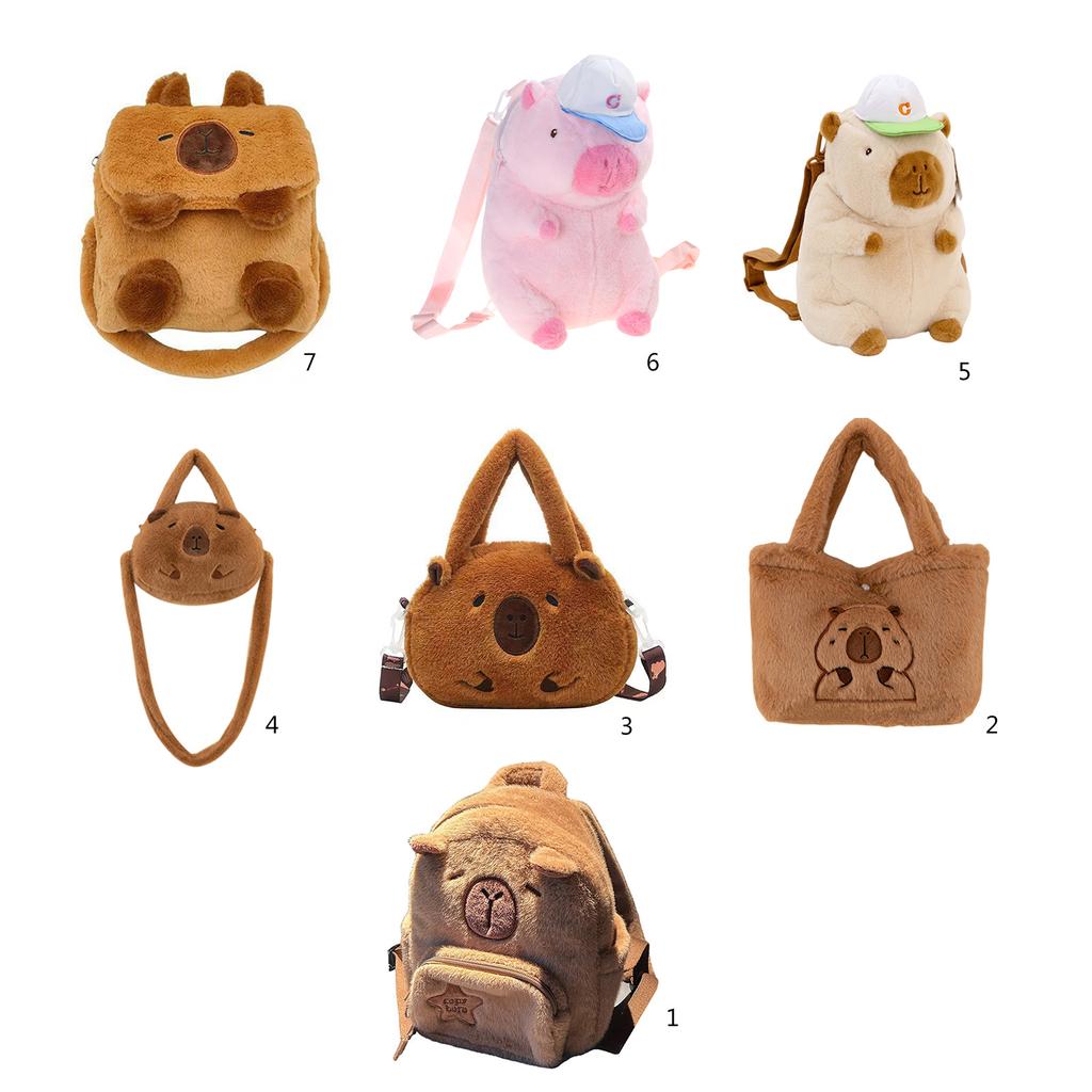 Plush Capybara Backpack Cute Cartoon Animal Stuffed Dolls Shoulder Bag for Students Teens School Bag Crossbody Handbag