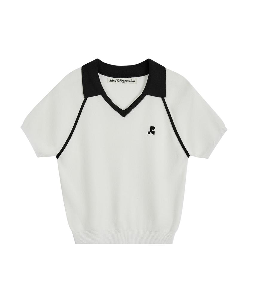REST&RECREATION V-Neck Collar Knit Top - White