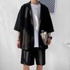 M-5XL Oversized Korean Style Boys Men Set Suit Shirts + Shorts TWO Pic Solid Thin Streetwear Teenager Pocket Knee-Length Summer Clothing Suits For Man
