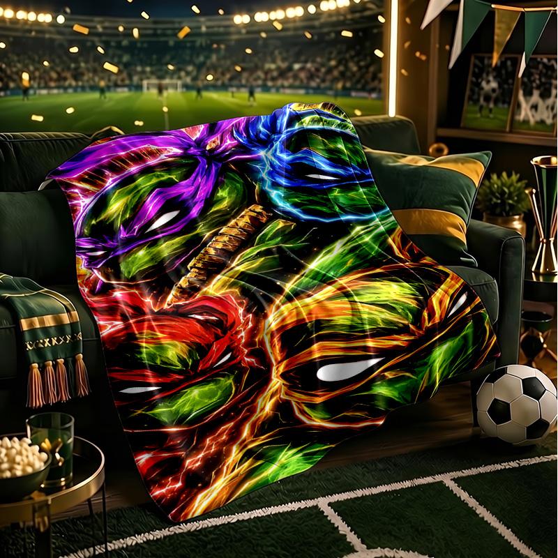 Turtle Warrior In Flames Throws Blanket Flannel Blankets Plush for Couch Bed Gifts for Men Women Travel picnic blanket Christmas fan gifts