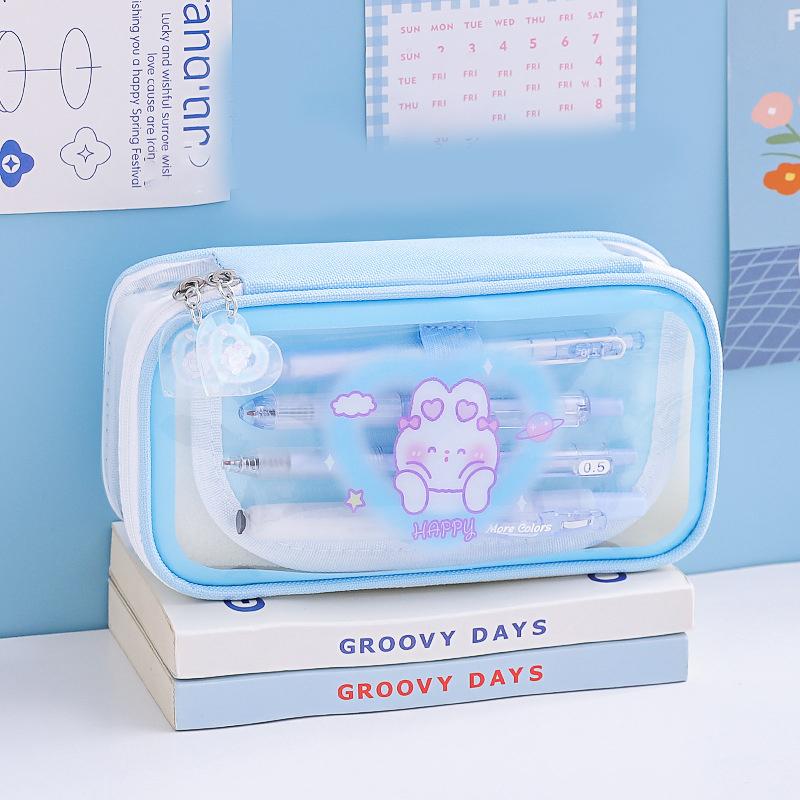Kawaii прозрачный пенал большой емкости, водонепроницаемая сумка для ручек Kawaii косметичка с героями мультфильмов, школьные принадлежности, канцелярские принадлежности