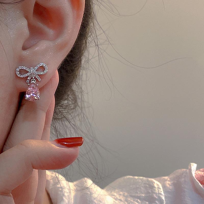 1/2 пары сережек-гвоздиков с розовым цирконием в форме капли воды, романтические украшения в виде сердца