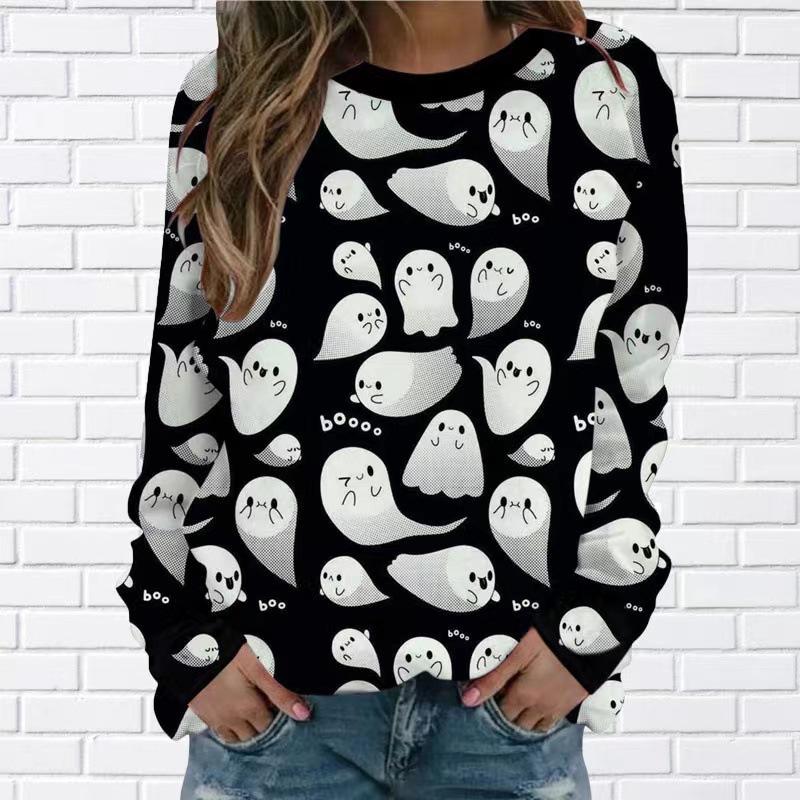 2025 Autumn and Winter Halloween Element Explosion 3D Digital Printing Women's Crew Neck Sweater