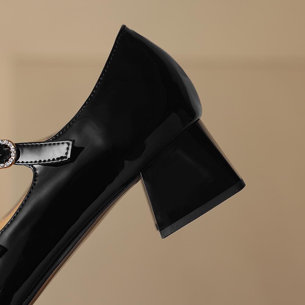 Genuine Leather Black Wine Red Women Pumps Med Heel Small Big Size 31 48