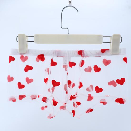 Мужское нижнее белье боксеры Эластичные со средней посадкой Перспективный дизайн с полым сетчатым узором Трусы-боксеры с узором в виде сердечек Подарок на годовщину