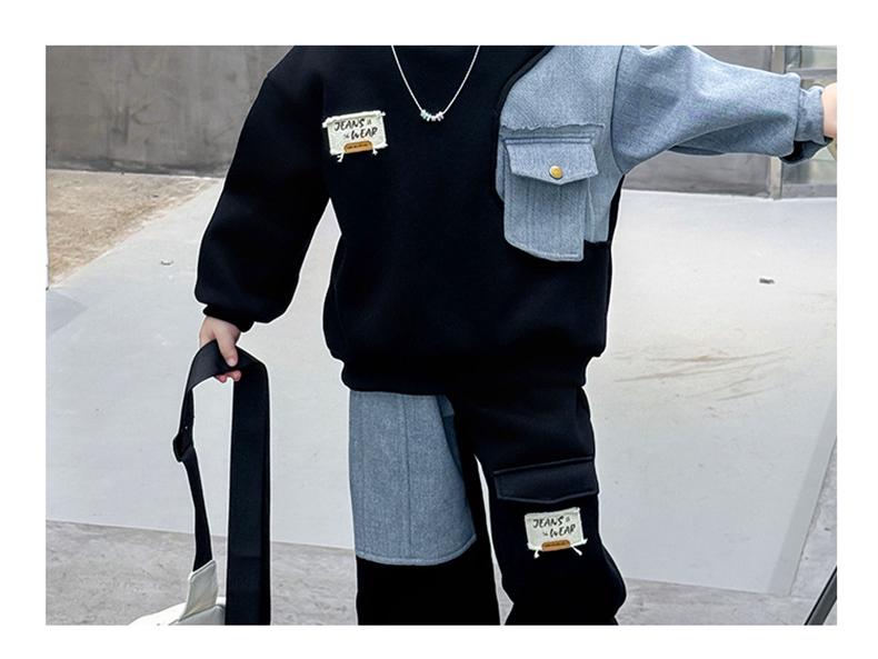 Весна Осень 2025 Комплект из флисового денима в корейском стиле для мальчиков
