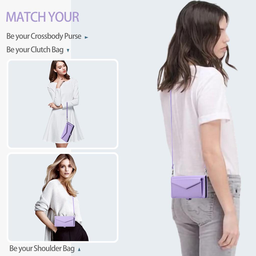 For iPhone 16 Leather Case Wallet Stand Phone Cover with Straps - Purple