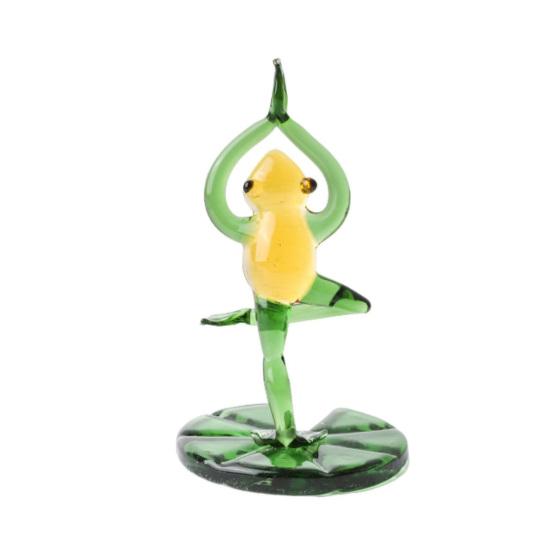 Стеклянный орнамент в виде лягушки для йоги, креативный дизайн, тонкое мастерство, украшение для мини-стола, мультяшный стеклянный орнамент