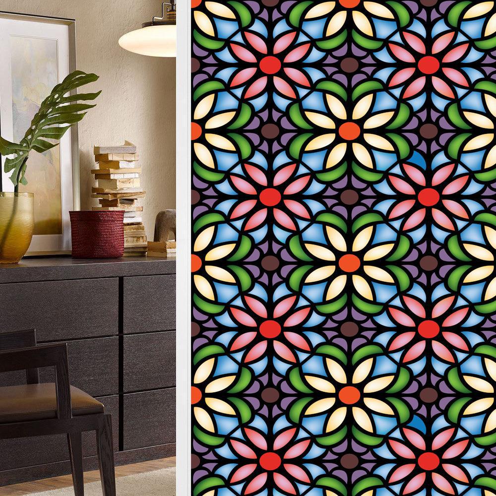 Красочная Ретро Цветок и Птица ПВХ Статическая Пленка для Окон Съемная