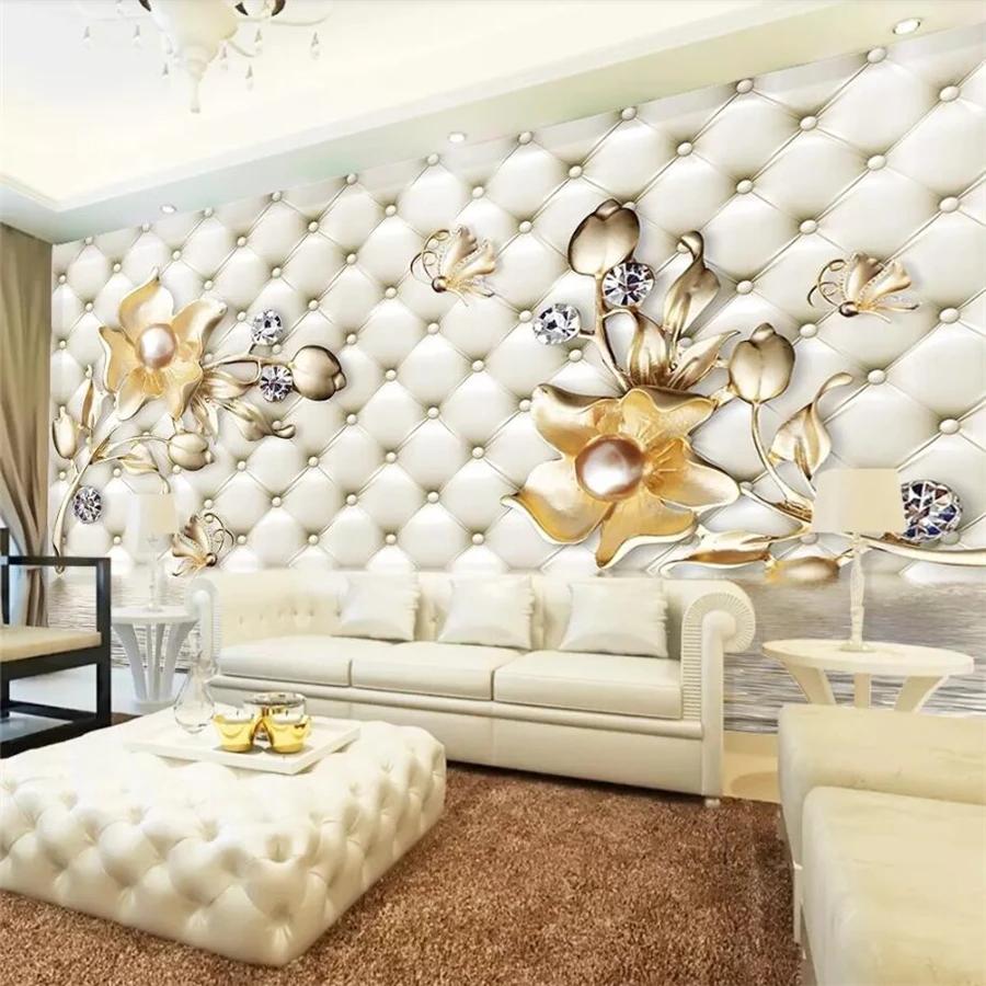Цветочные обои Роскошные мягкие сумки 3d фрески Золотые украшения Цветочные обои Домашний декор 3d обои