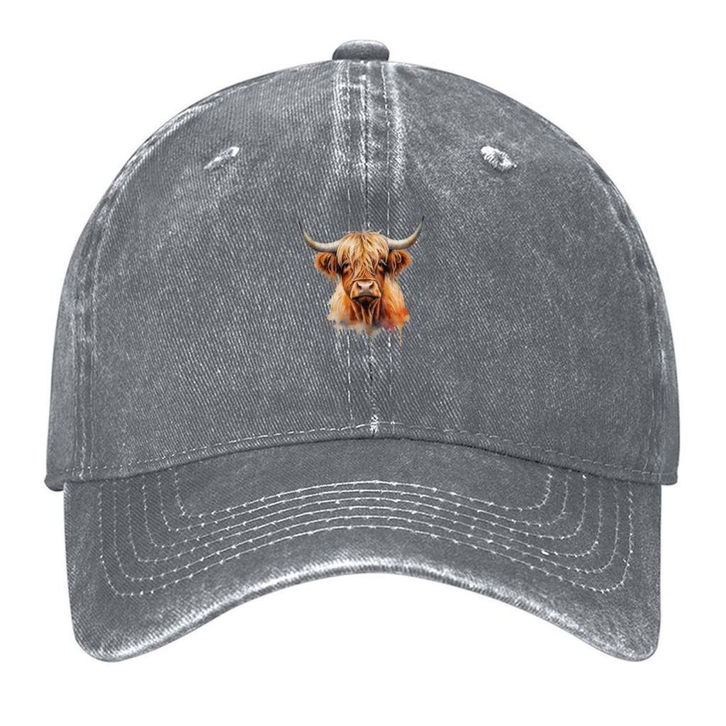 Highland Cattle Cow Longhaired Watercolor Baseball Cap Luxury man cap Sports Cap dad hat For Men Womens