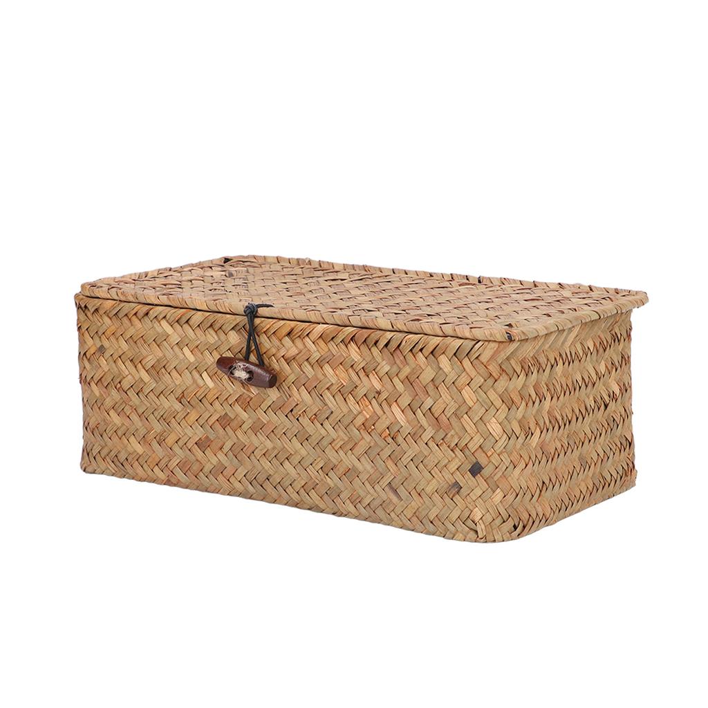 Корзина для хранения из натуральной морской травы, плетеная прямоугольная полка, корзина, контейнеры с крышками, настольный органайзерM