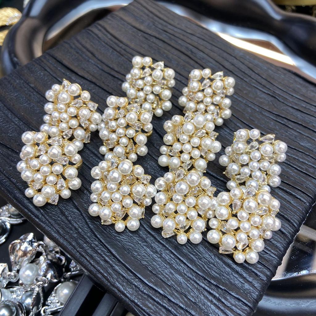 Темперамент элегантный легкий роскошный геометрический широкобокий стразы открытое кольцо плотный ряд инкрустированный циркон жемчуг кольцо кольцо