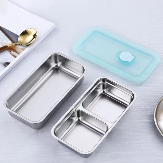 2 шт. контейнеры из нержавеющей стали для закусок, двойной отсек для приправ с крышками, ланч-бокс Bento