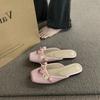 Half Slippers 2024 New Flat-bottomed Bag Head Slippers Fairy Style Single Shoes Wearing Sandals Pink Muller Women's Shoes