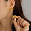 Серьги-гвоздики из титановой стали с жемчугом в виде банта 18K для женщин - Простая модная бижутерия в стиле INS