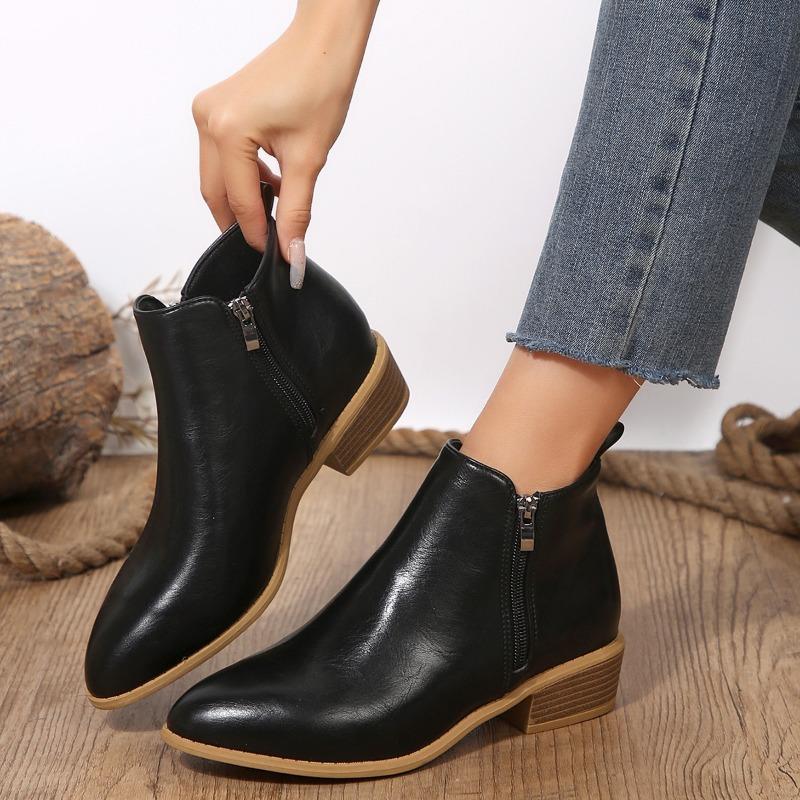 New Autumn and Winter Large Size Women's Boots Side Zipper Martin Boots Short Boots Thick Heel Size 43 Short Boots
