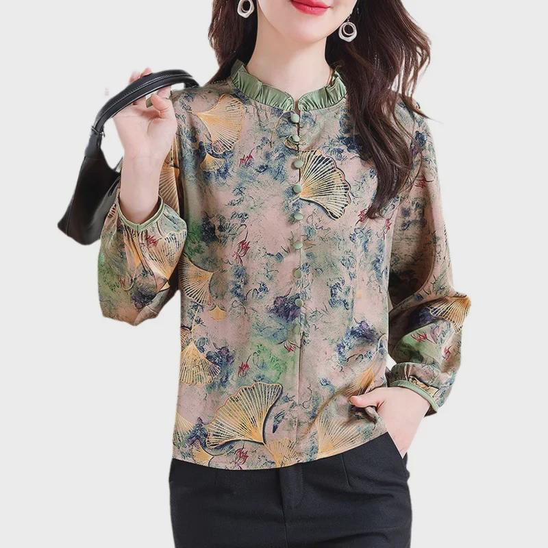 Chic Retro Chiffon Shirt for Women - Stylish & Age-Reducing Autumn 2023 Top