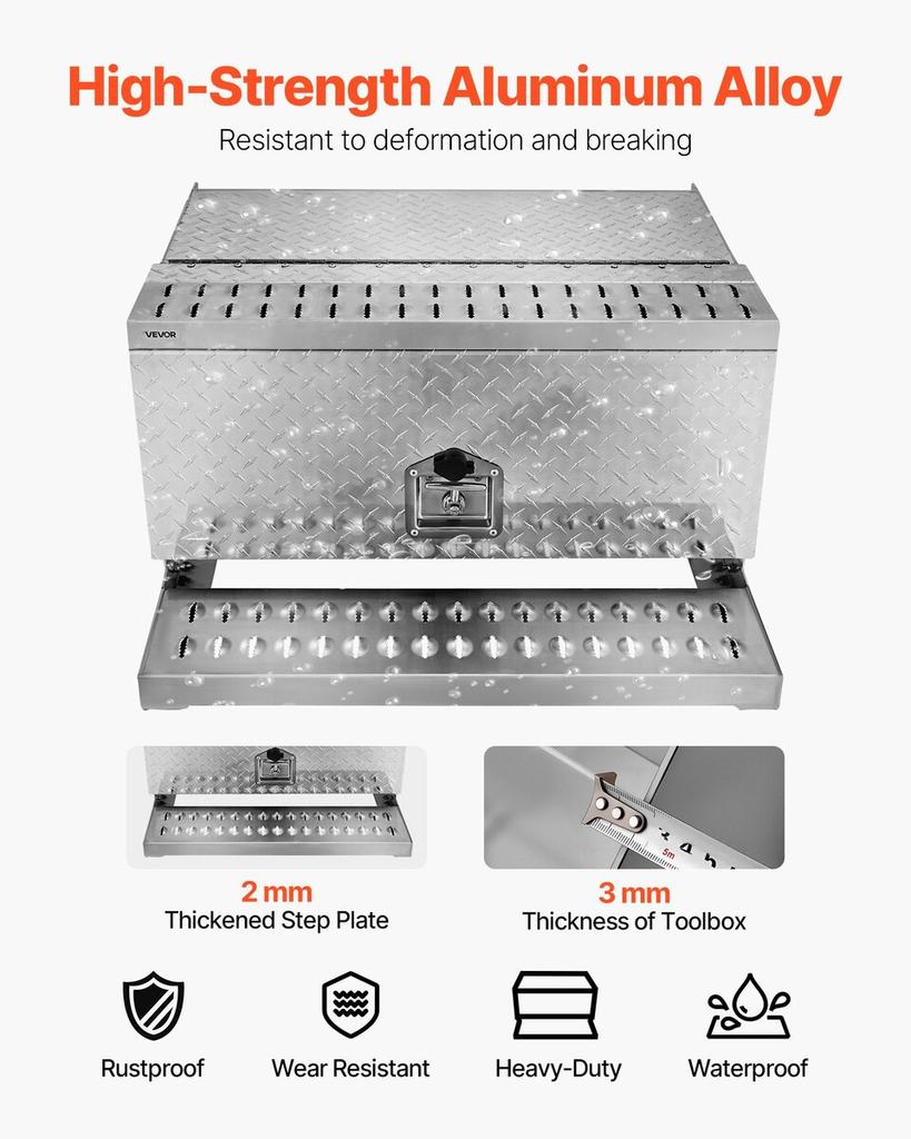 Semi-Truck Step Tool Box, 760 x 750 x 400 mm Heavy Duty Aluminum Diamond Plate Toolbox, Waterproof Cab Entry Step Storage Box with T-Handle Lock &