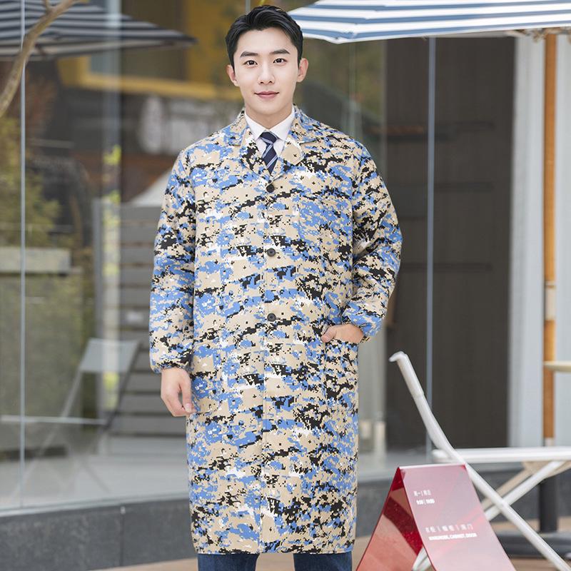 Unisex Long Blue Camouflage Dustproof Workwear Overcoat with Sleeves