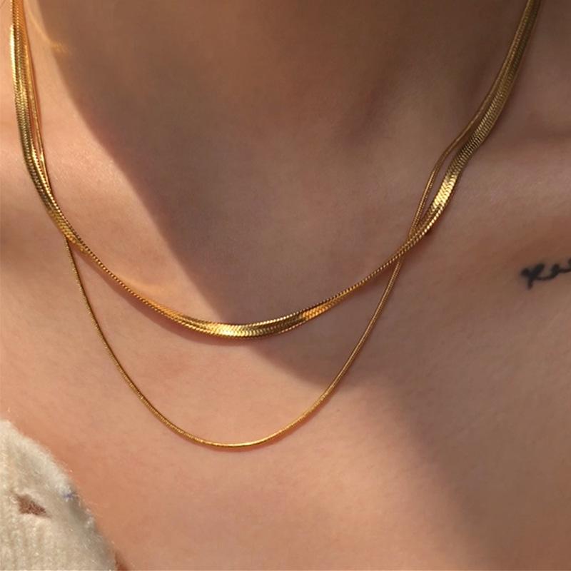 Двухслойная цепочка из титановой стали «змеиная кость», женское модное стильное ожерелье для повседневной носки и в подарок с различными подвесками