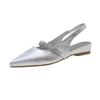 Giant Skinny~ Rhinestone Silver Pointed Back Air Mary Jane Small Leather Shoes Women's Summer Low Heel Baotou Sandals