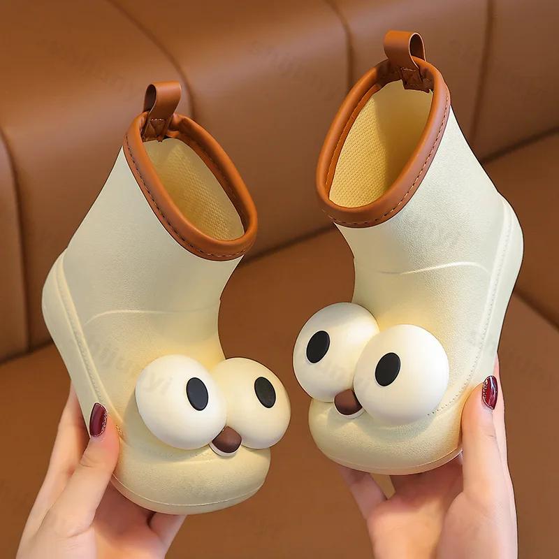 Модные милые детские водонепроницаемые дождевые сапоги, нескользящие, для мальчиков и девочек, роскошные резиновые сапоги с большими глазами, детская модная обувь из ЭВА для воды на все времена года