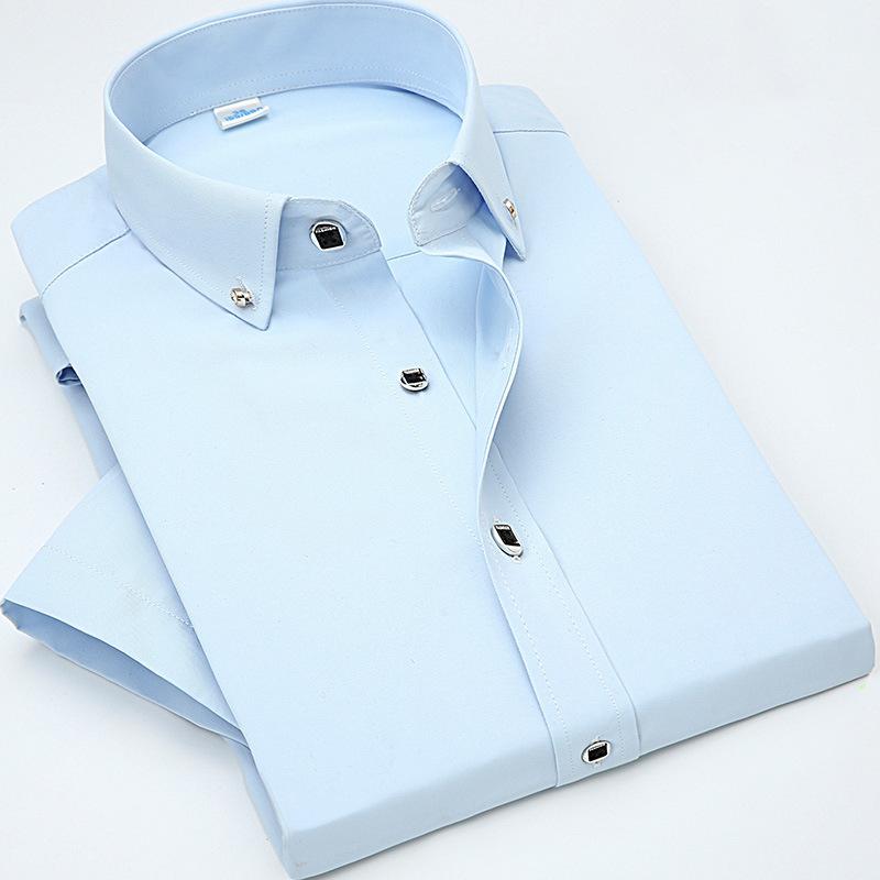 Мужская рубашка с короткими рукавами, тонкая, однотонная, с отложным воротником, мужская рубашка, повседневная, деловая, профессиональная