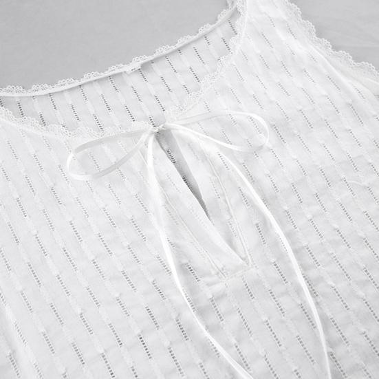 Женская ночная рубашка без рукавов, хлопковая кружевная сорочка, ночная рубашка с V-образным вырезом, на шнуровке, ажурная пижама Babydoll, летний короткий халат