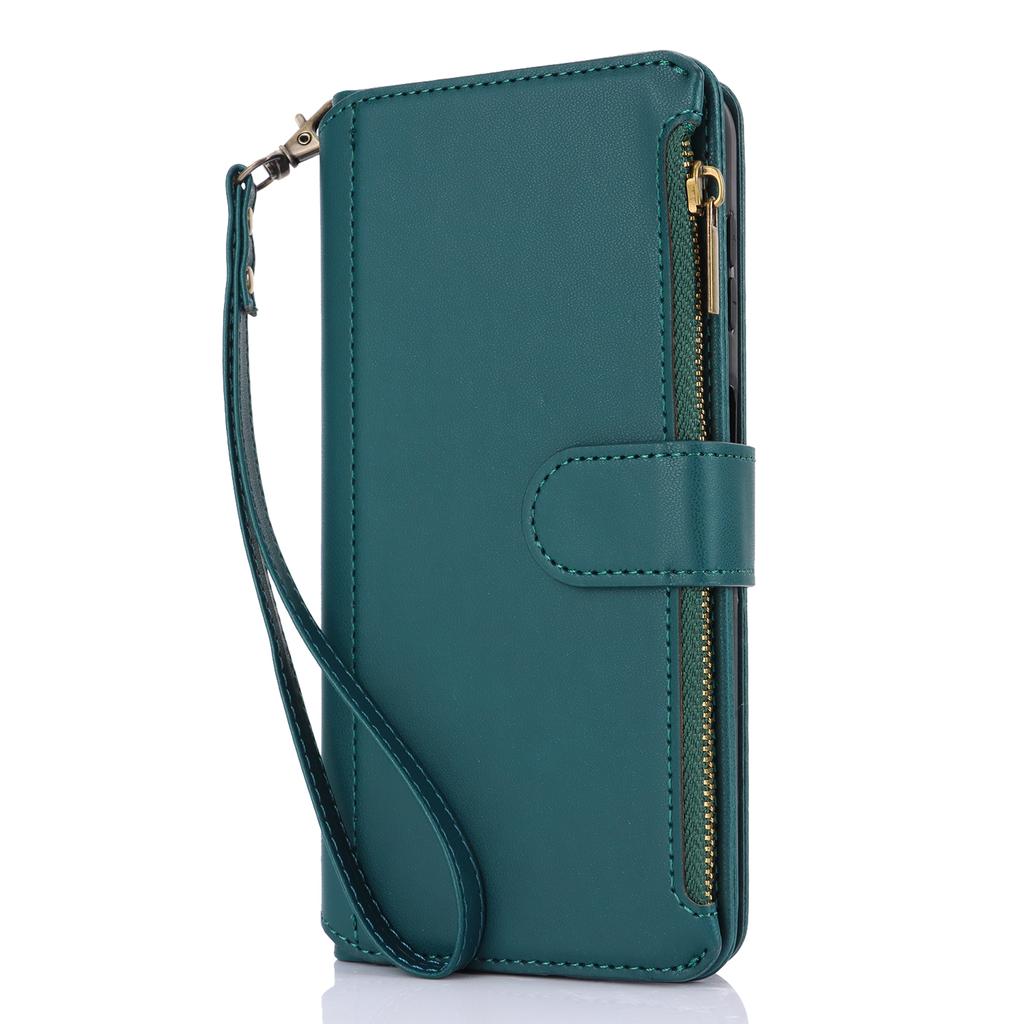 Multi Card Zippered Wallet with Short Hand Rope and Long Hanging Rope Phone Cover Case for iPhone Series/Samsung Series