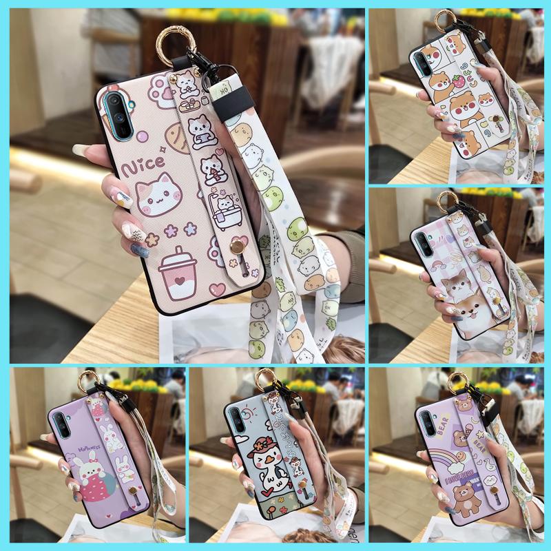 Phone Holder Fashion Design Phone Case For OPPO Realme C3/C3i/Narz N10A Wrist Strap Cute Kickstand Anti-knock Silicone