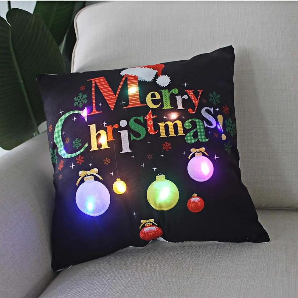 Christmas Light LED Decoration 45x45cm Santa Sled Village Color Ball Sofa Seat Pillow Sleeve Cases