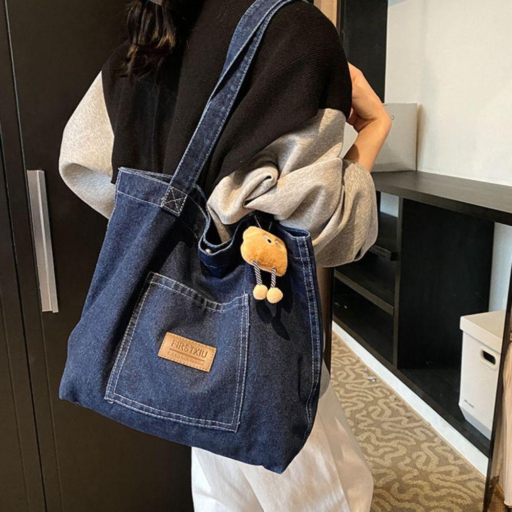 Retro Denim Shoulder Bag Large Capacity Leisure Tote Bag Casual Cowboy Underarm bag Travel