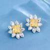 New Autumn and Winter Jewelry High Carbon Diamond Yellow Ice Flower Cut Copper Inlaid Princess Square High-end Fashion Earrings