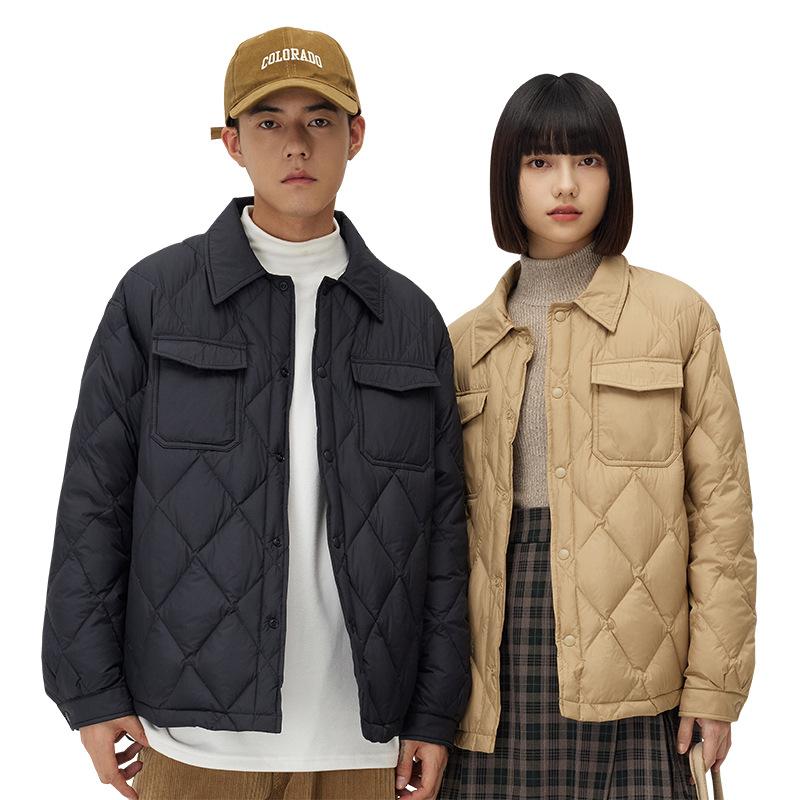 Зимняя легкая куртка-пуховик с классическими лацканами, зимняя одежда, мужская зеленая куртка с открытыми плечами, стеганая ромбовидной формы для мужчин и женщин