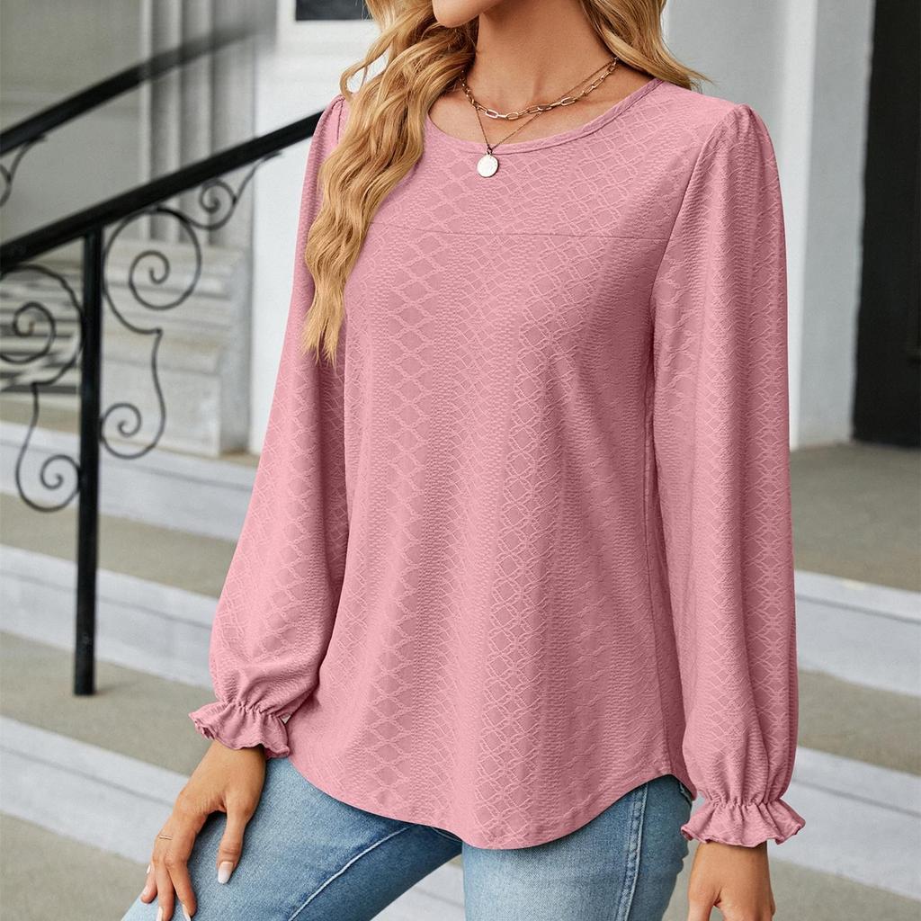 Женская мода повседневные однотонные с принтом летние весенние блузки и рубашки с длинным рукавом и круглым вырезом