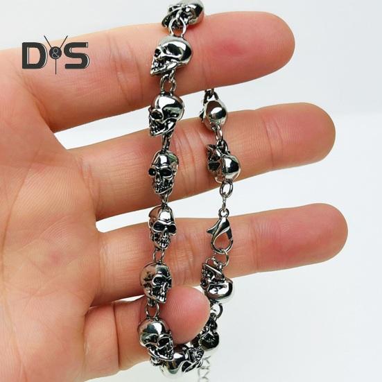Браслет унисекс с подвеской в виде черепа в винтажном стиле панк-стиль, зажим-лобстер, сплав, полированный, готический, наручные украшения, браслет для вечеринок на Хэллоуин и косплея