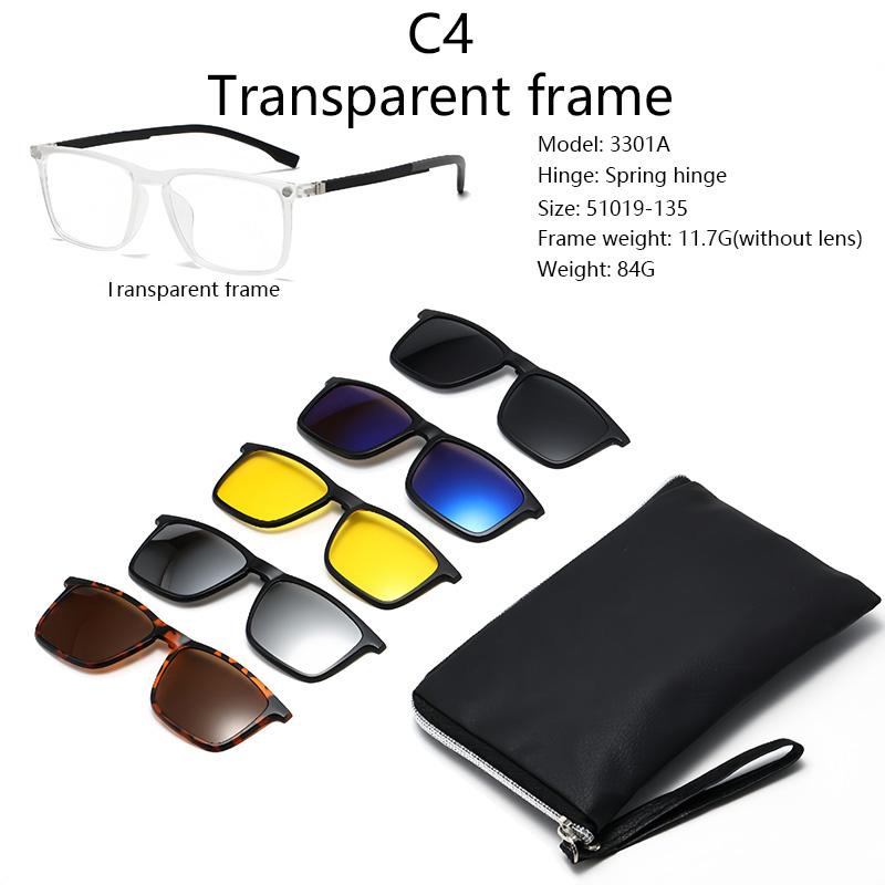 Очки-клипсы Gradul Grey White Frame 6-в-1 Поляризационные Магнитные Солнцезащитные Очки С 5 Магнитными Клипсами Могут Быть